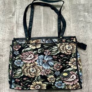 Vintage 80s MITZI Floral Tapestry‎ Carpet Shoulder Tote Bag Boho Cottage Core